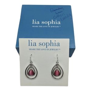 Lia Sophia "Cotton Candy" Silver Tone Earrings, Pink Cat's Eye, New with Box